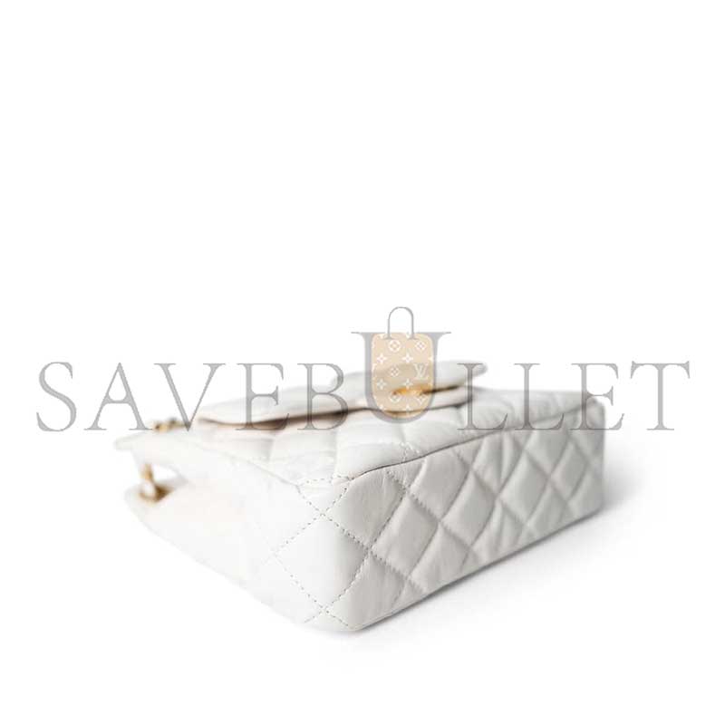 CHANEL MASTER WHITE SHINY CRUMPLED CALFSKIN HOBO BAG SMALL AGED GOLD HARDWARE AS4323 (19*17*6cm)
